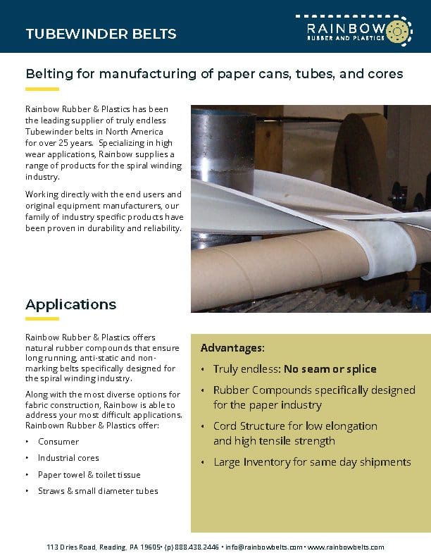 Belting for manufacturing of paper cans, tubes, and cores