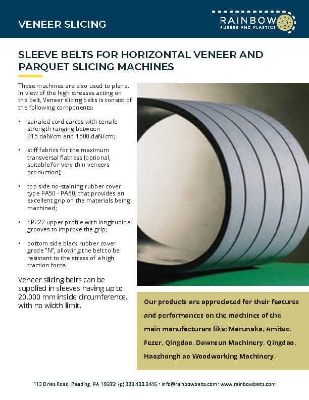 Sleeve belts for horizontal veneer and parquet slicing machines